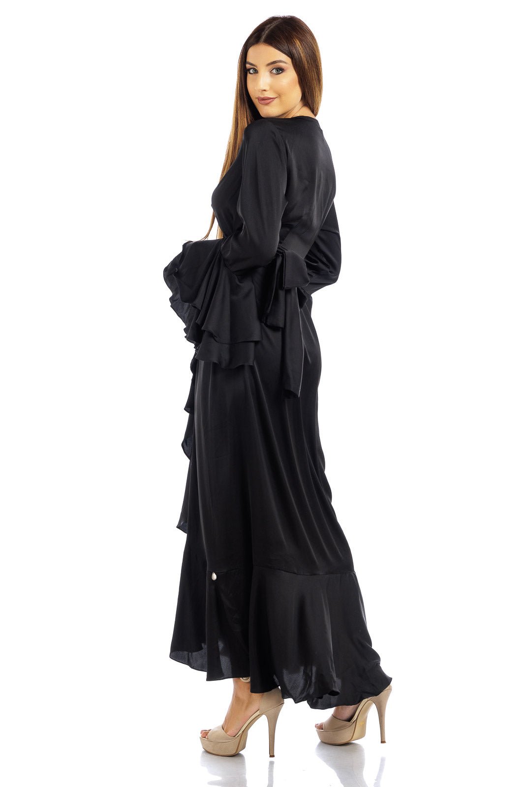 Abito lungo in seta tinta unita