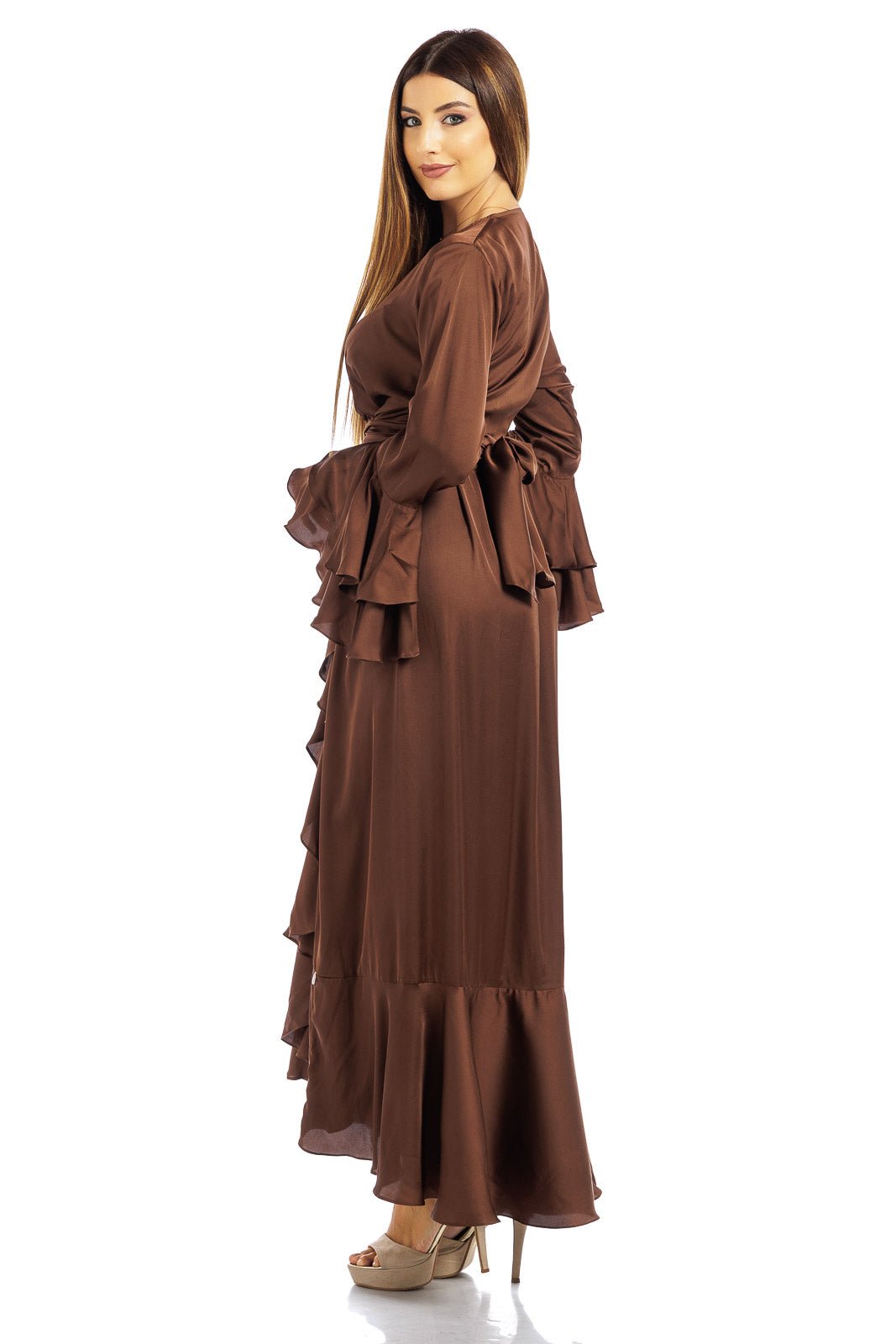 Abito lungo in seta tinta unita