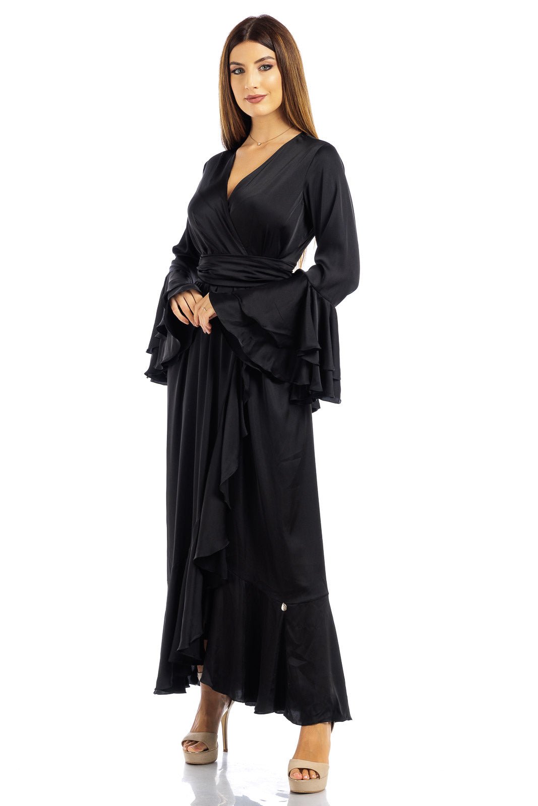 Abito lungo in seta tinta unita