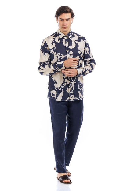 Pattern Full Button Linen Shirt