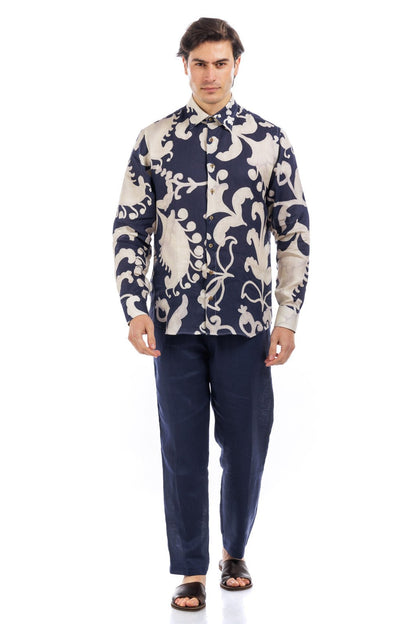 Pattern Full Button Linen Shirt
