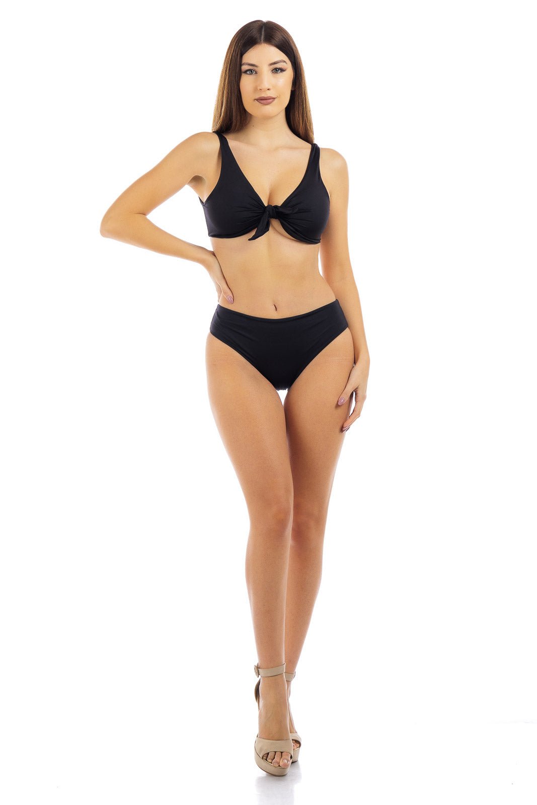 Bikini con nodo frontale in tinta unita