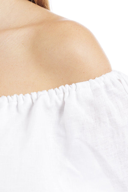 Plain Linen Off-Shoulder Crop Top