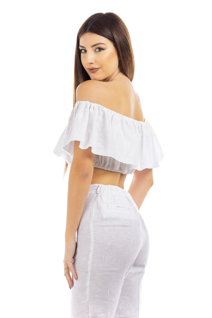 Plain Linen Off-Shoulder Crop Top