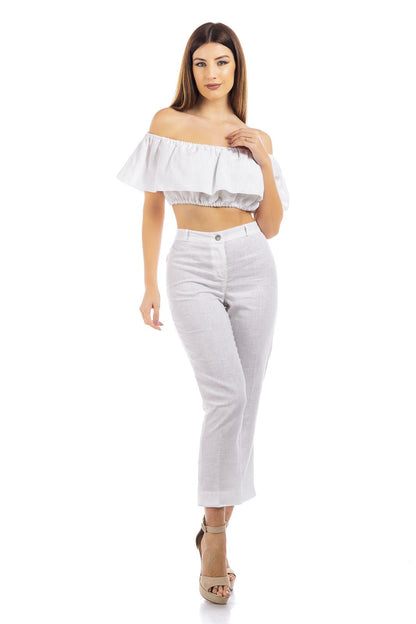 Plain Linen Off-Shoulder Crop Top