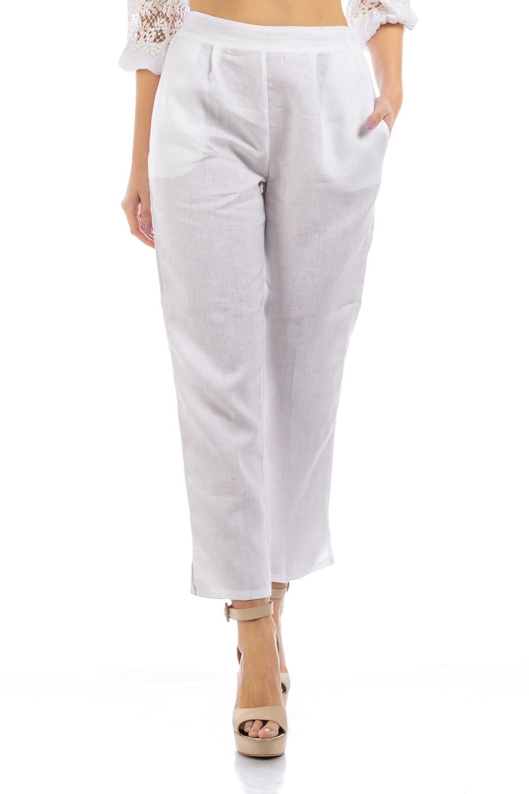 Pantaloni di lino tinta unita