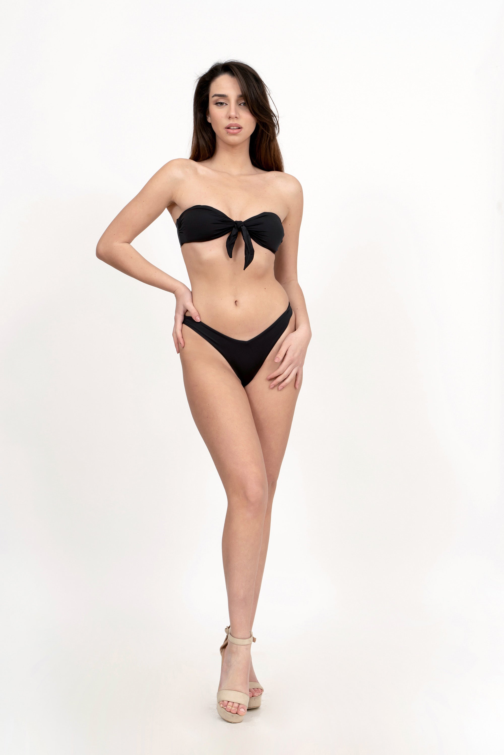 Plain Tie Knotted Bandeau Bikini