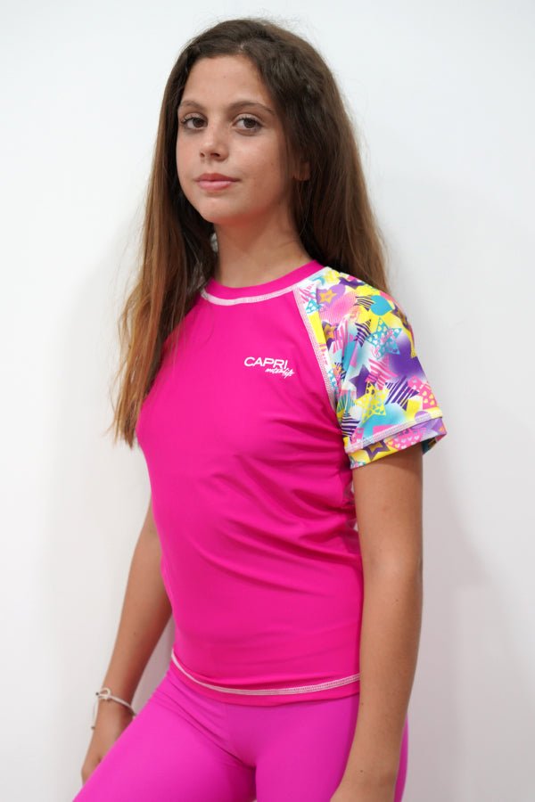 GRV026-Girls Rashvest Short Sleeves - Popstar Mood - CAPRI LIFESTYLE READY MADE GARMENTS TRADING L.L.C