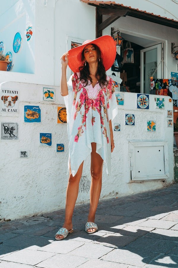 Abito Stampa Fiori Di Seta Con Pantaloni