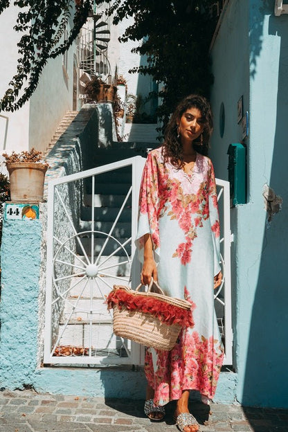 Caftano Stampa Fiori Di Seta