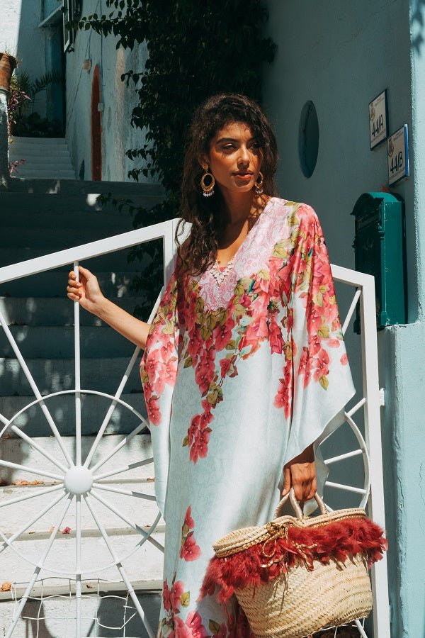 Caftano Stampa Fiori Di Seta