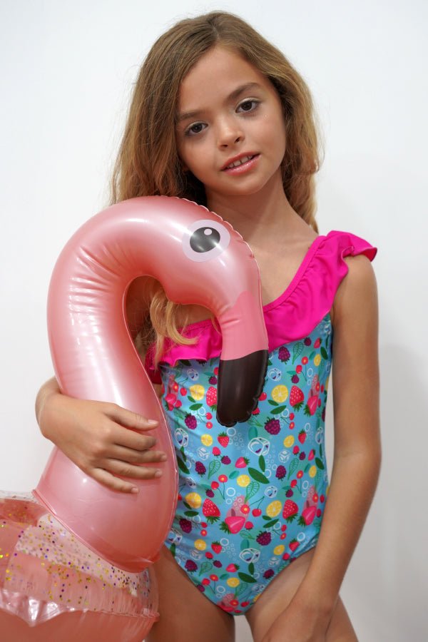 FRT002-Girls One Piece Swimsuits One Shoulder Ruffle Swimwear - Fruit Mood - CAPRI LIFESTYLE READY MADE GARMENTS TRADING L.L.C